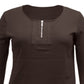 Karen Scott Blusa Feminina Manga 3/4 com Zíper e Gola Redonda Marrom Tamanho Grande
