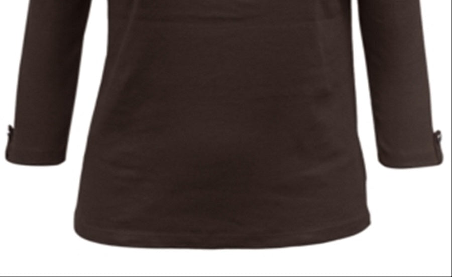 Karen Scott Blusa Feminina Manga 3/4 com Zíper e Gola Redonda Marrom Tamanho Grande