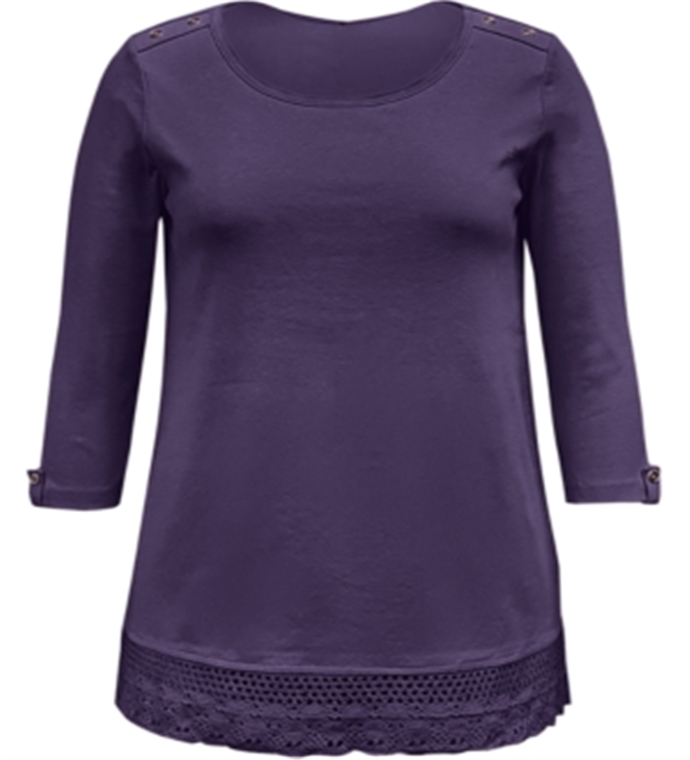 Karen Scott Top Feminino de Algodão com Renda e Bainha Roxo Escuro Tamanho X-G