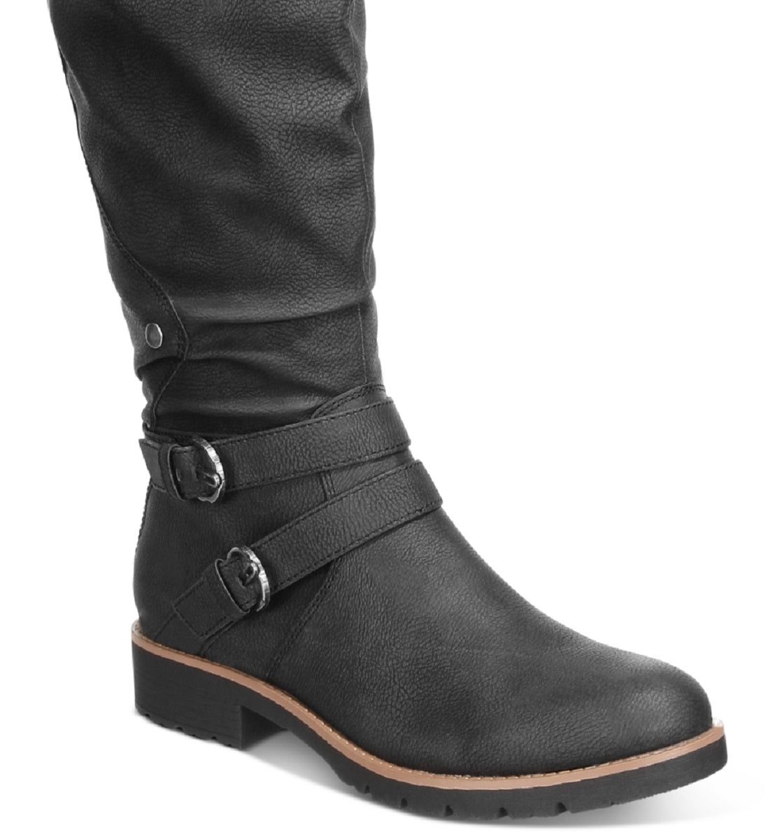 Botas femininas Sun + Stone Brinley com tiras e sola de borracha, pretas, tamanho 7,5 M