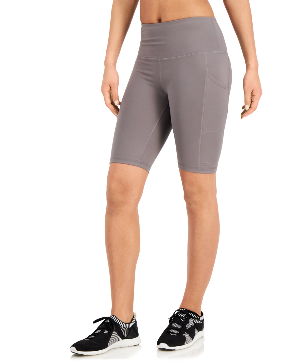 ID Ideology Shorts de ciclismo feminino com 10 bolsos de cintura alta, cinza, tamanho médio