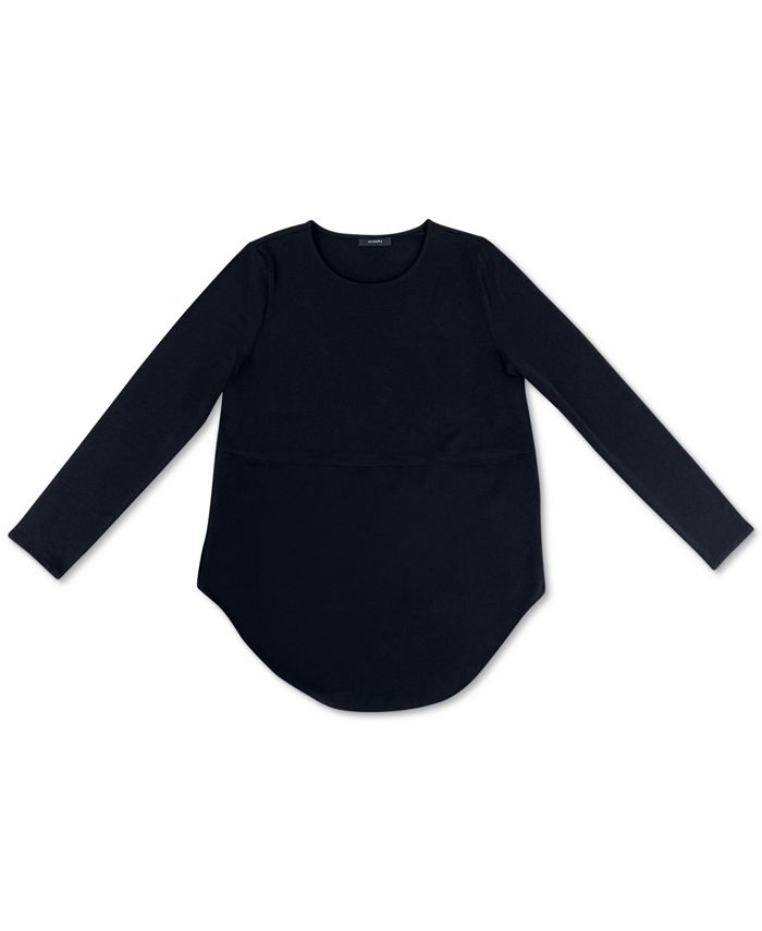 Camiseta feminina Alfani com bainha curta, preta, tamanho extragrande