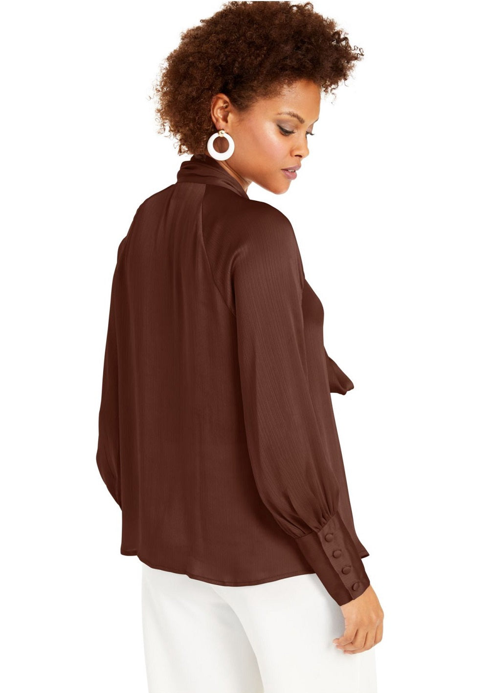 Blusa feminina manga longa INC International Concepts, marrom, tamanho grande