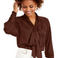 Blusa feminina manga longa INC International Concepts, marrom, tamanho grande