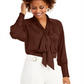 Blusa feminina manga longa INC International Concepts, marrom, tamanho grande