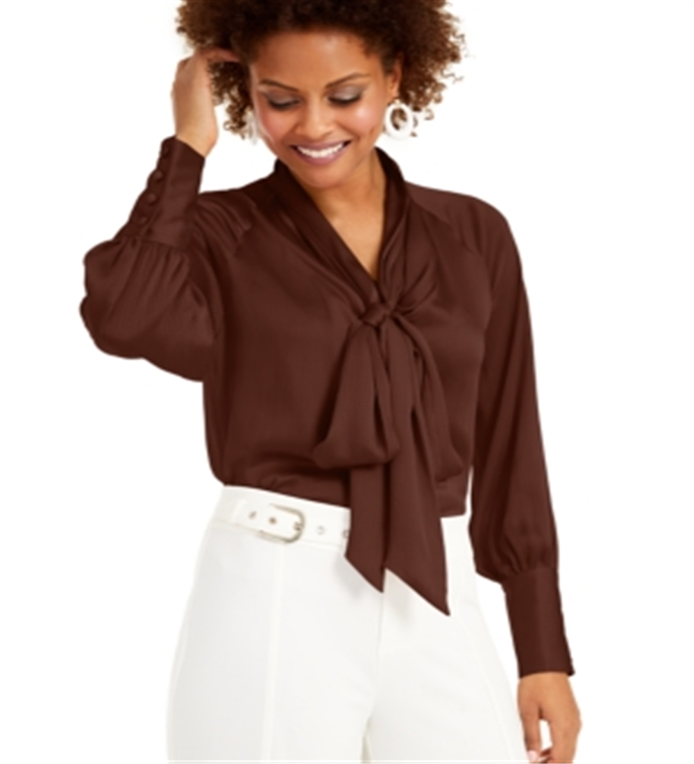 Blusa feminina manga longa INC International Concepts, marrom, tamanho grande