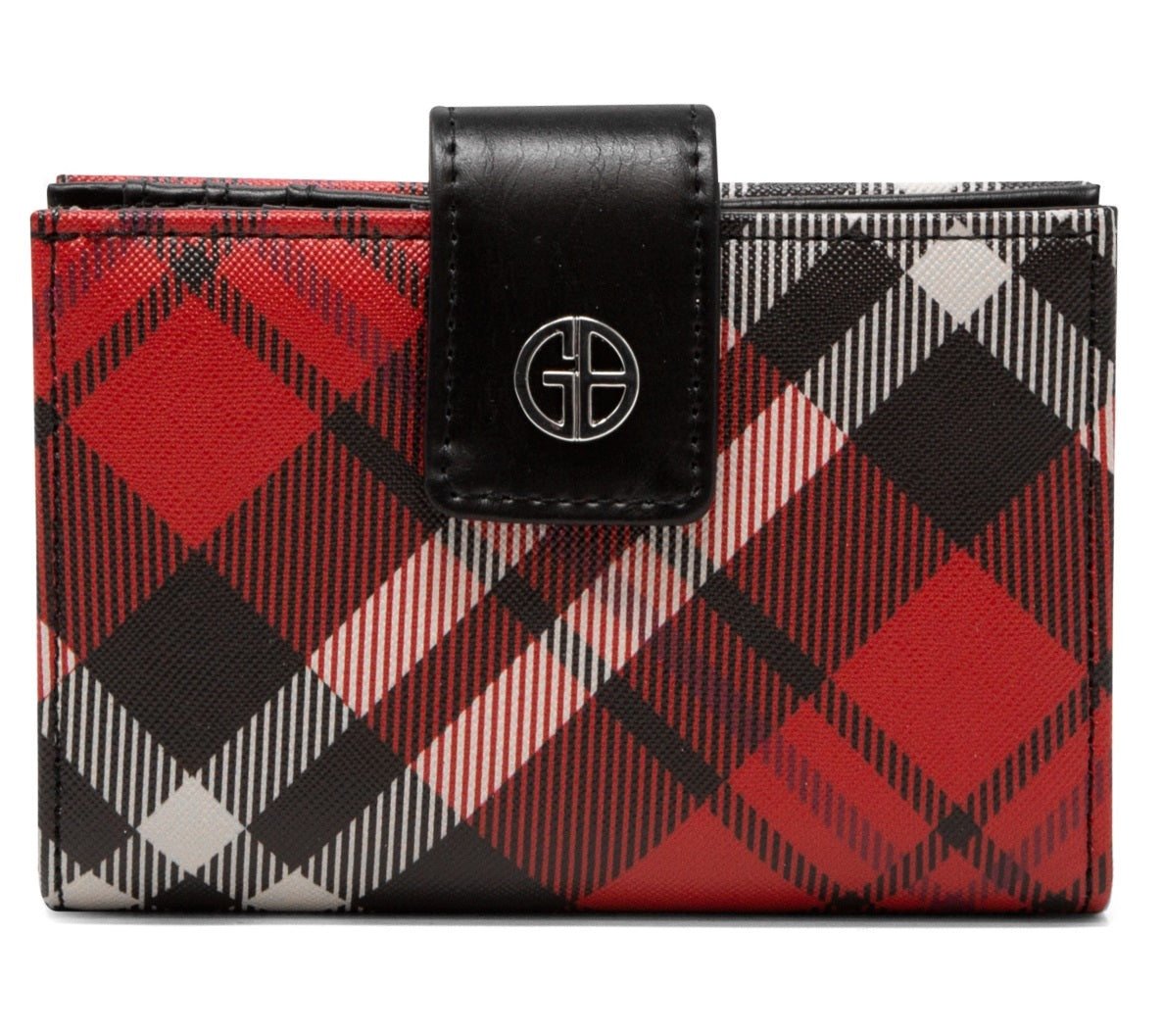 Carteira feminina Giani Bernini com moldura indexada em xadrez Saffiano vermelha, tamanho regular