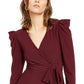 INC International Concepts Blusa feminina com babados e amarração lateral, manga comprida, decote em V, para usar no trabalho, tamanho pequeno, marrom
