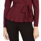 INC International Concepts Blusa feminina com babados e amarração lateral, manga comprida, decote em V, para usar no trabalho, tamanho pequeno, marrom