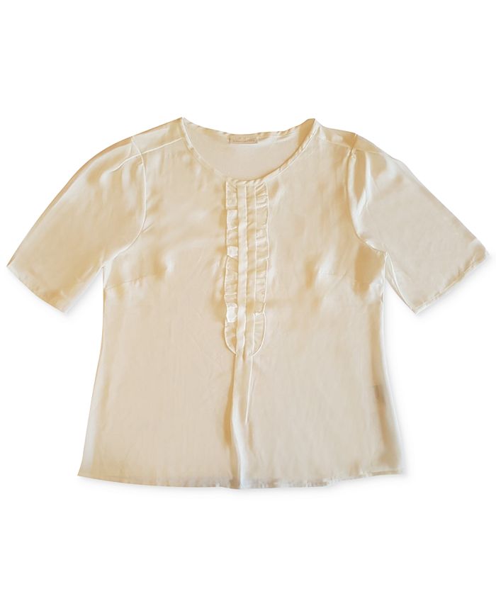 Blusa feminina Charter Club com babados e manga curta, branca, tamanho grande