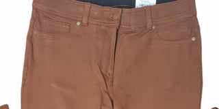 Calça feminina elástica justa, cintura média, perna reta, marrom, tamanho 8