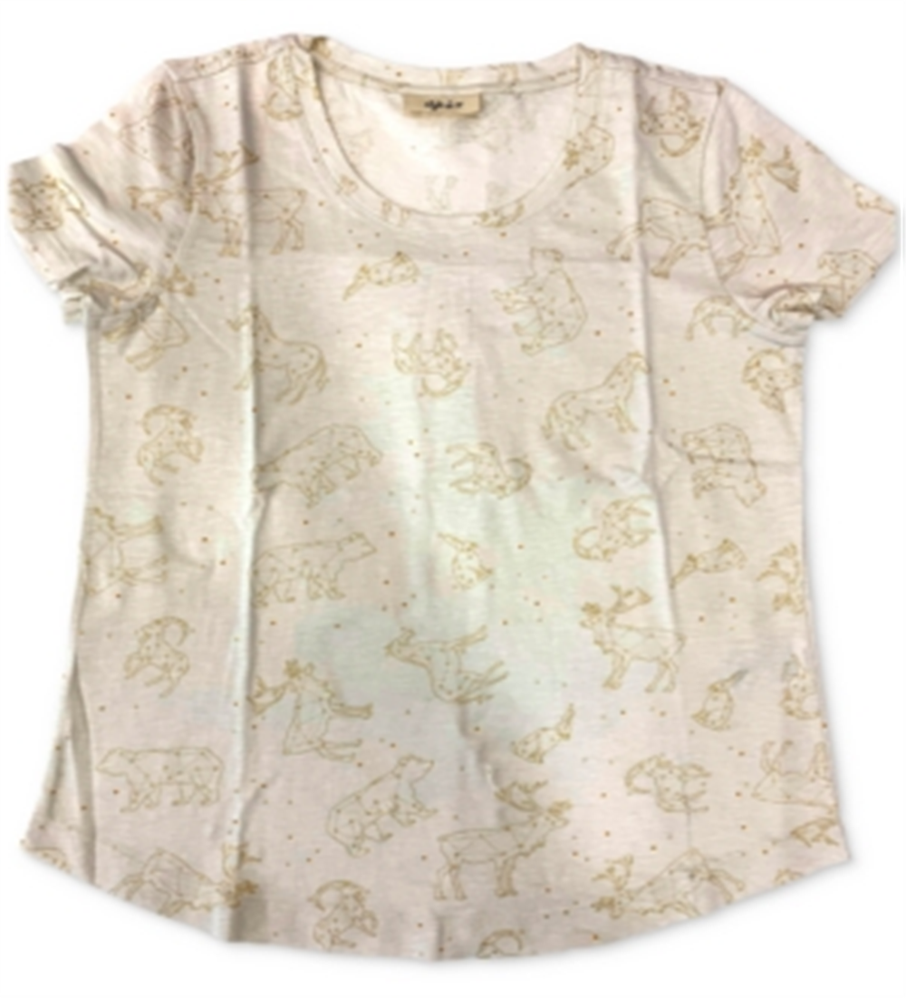 Camiseta feminina estampada em algodão estilo &amp; co, marrom, tamanho médio