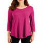 JM Collection Blusa feminina lisa com manga 3/4 rosa tamanho pequeno