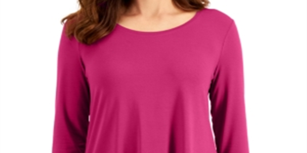 JM Collection Blusa feminina lisa com manga 3/4 rosa tamanho pequeno
