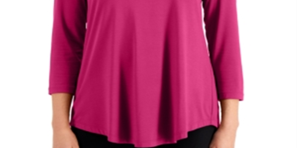 JM Collection Blusa feminina lisa com manga 3/4 rosa tamanho pequeno