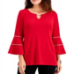 JM Collection Top Feminino com Manga Sino e Estampa Floral Vermelho Tamanho Grande