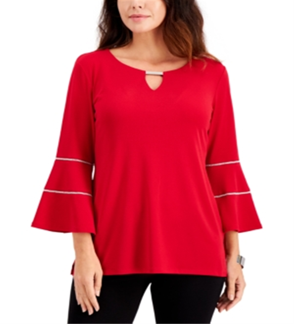 JM Collection Top Feminino com Manga Sino e Estampa Floral Vermelho Tamanho Grande