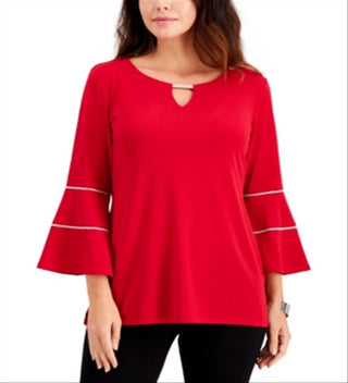 JM Collection Top Feminino com Manga Sino e Estampa Floral Vermelho Tamanho Grande