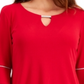 JM Collection Top Feminino com Manga Sino e Estampa Floral Vermelho Tamanho Grande