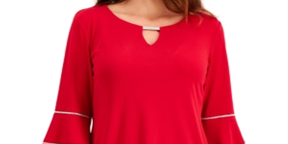 JM Collection Top Feminino com Manga Sino e Estampa Floral Vermelho Tamanho Grande