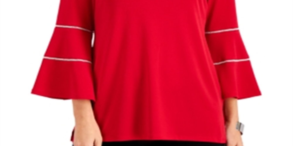 JM Collection Top Feminino com Manga Sino e Estampa Floral Vermelho Tamanho Grande
