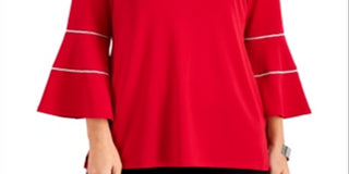JM Collection Top Feminino com Manga Sino e Estampa Floral Vermelho Tamanho Grande