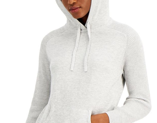 Moletom com capuz feminino liso estilo &amp; co cinza tamanho pequeno médio