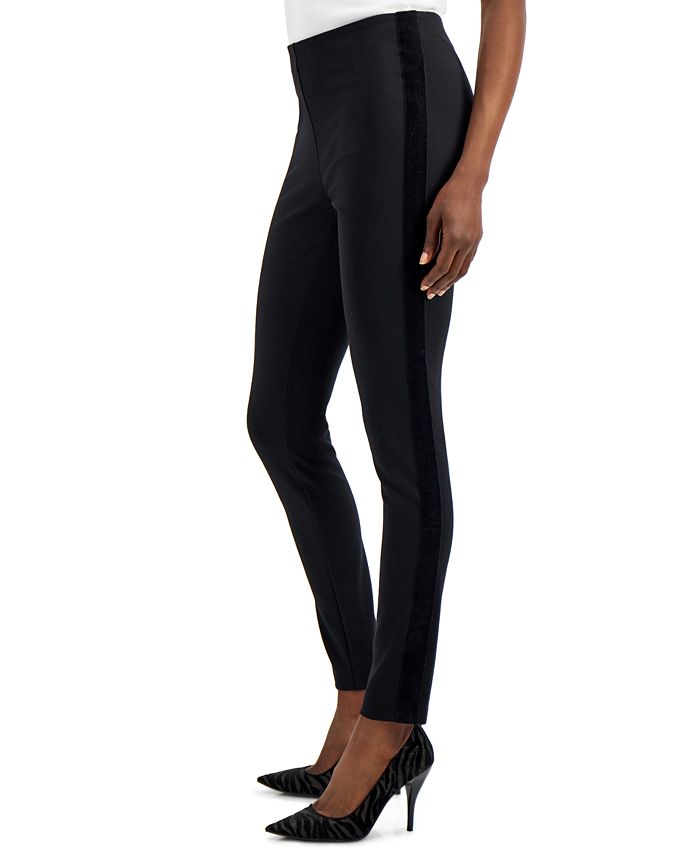 Calça skinny ponte feminina com acabamento em veludo, preta, tamanho 2, da INC International Concepts