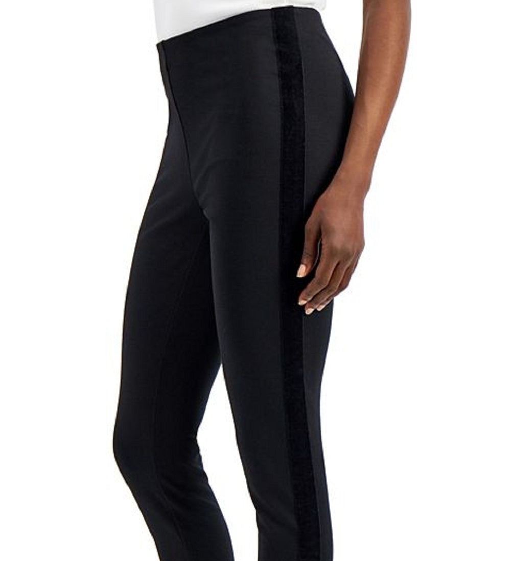 Calça skinny ponte feminina com acabamento em veludo, preta, tamanho 2, da INC International Concepts