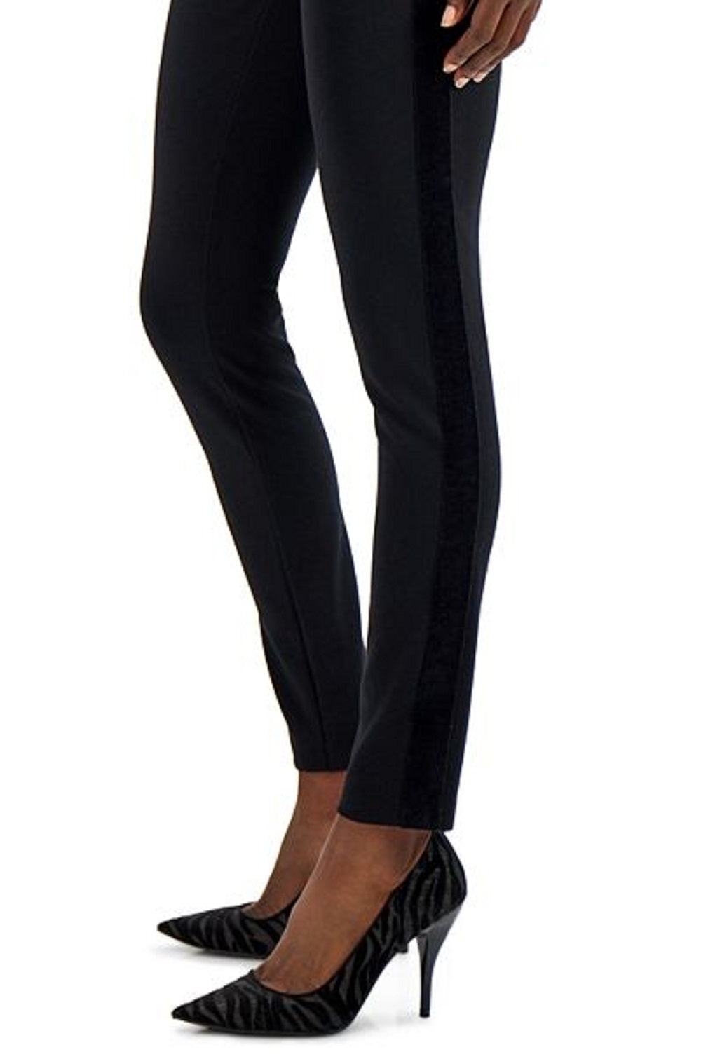 Calça skinny ponte feminina com acabamento em veludo, preta, tamanho 2, da INC International Concepts