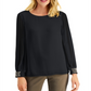 JM Collection Top Feminino com Punhos e Contas Preto Tamanho Grande