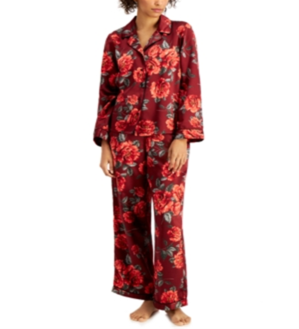 Conjunto de pijama e faixa de cabeça femininos de cetim INC International Concepts, 3 peças, vermelho, tamanho médio