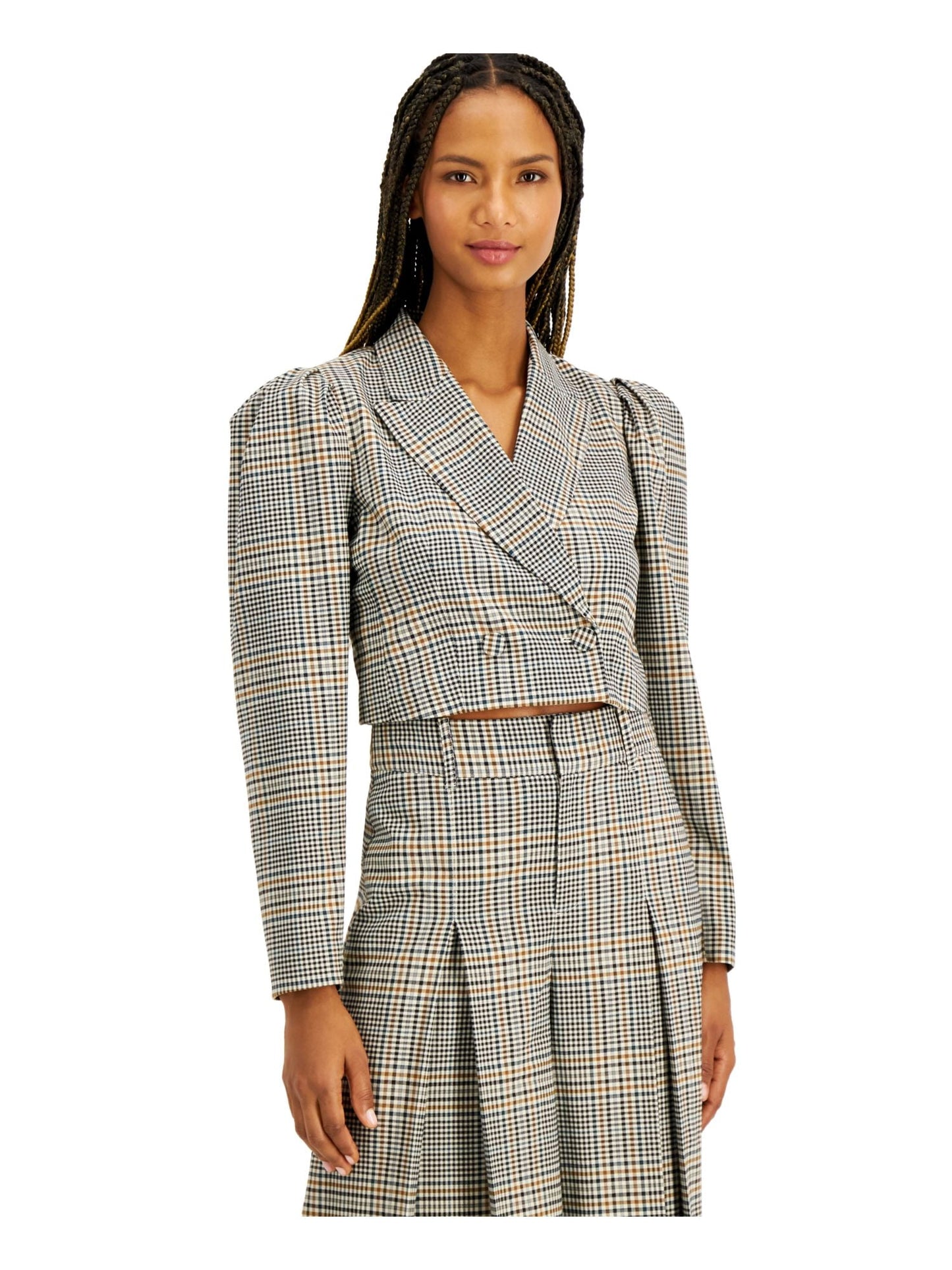 Jaqueta Bolero Xadrez Feminina INC International Concepts Cinza Tamanho Médio