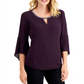 JM Collection Top Feminino com Manga Sino e Strass, Roxo Escuro, Tamanho X-G
