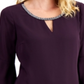 JM Collection Top Feminino com Manga Sino e Strass, Roxo Escuro, Tamanho X-G