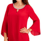 JM Collection Top Feminino com Manga Sino e Strass e Gola Redonda Tamanho Grande