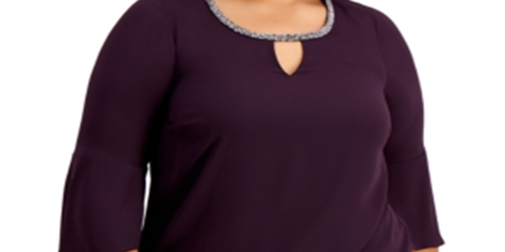 Blusa feminina com manga sino e acabamento embelezado, roxa, tamanho 2X, da coleção JM