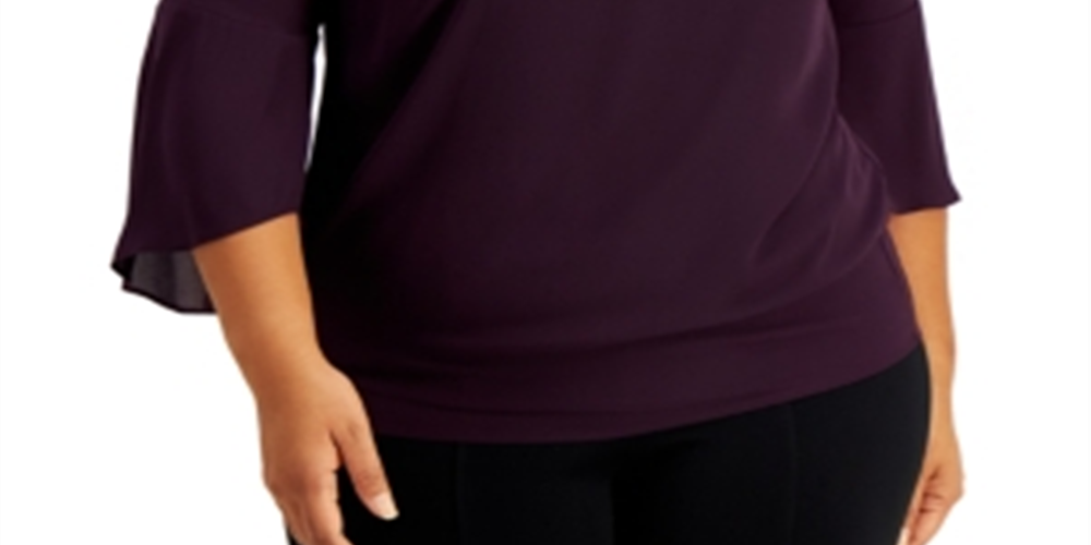 Blusa feminina com manga sino e acabamento embelezado, roxa, tamanho 2X, da coleção JM