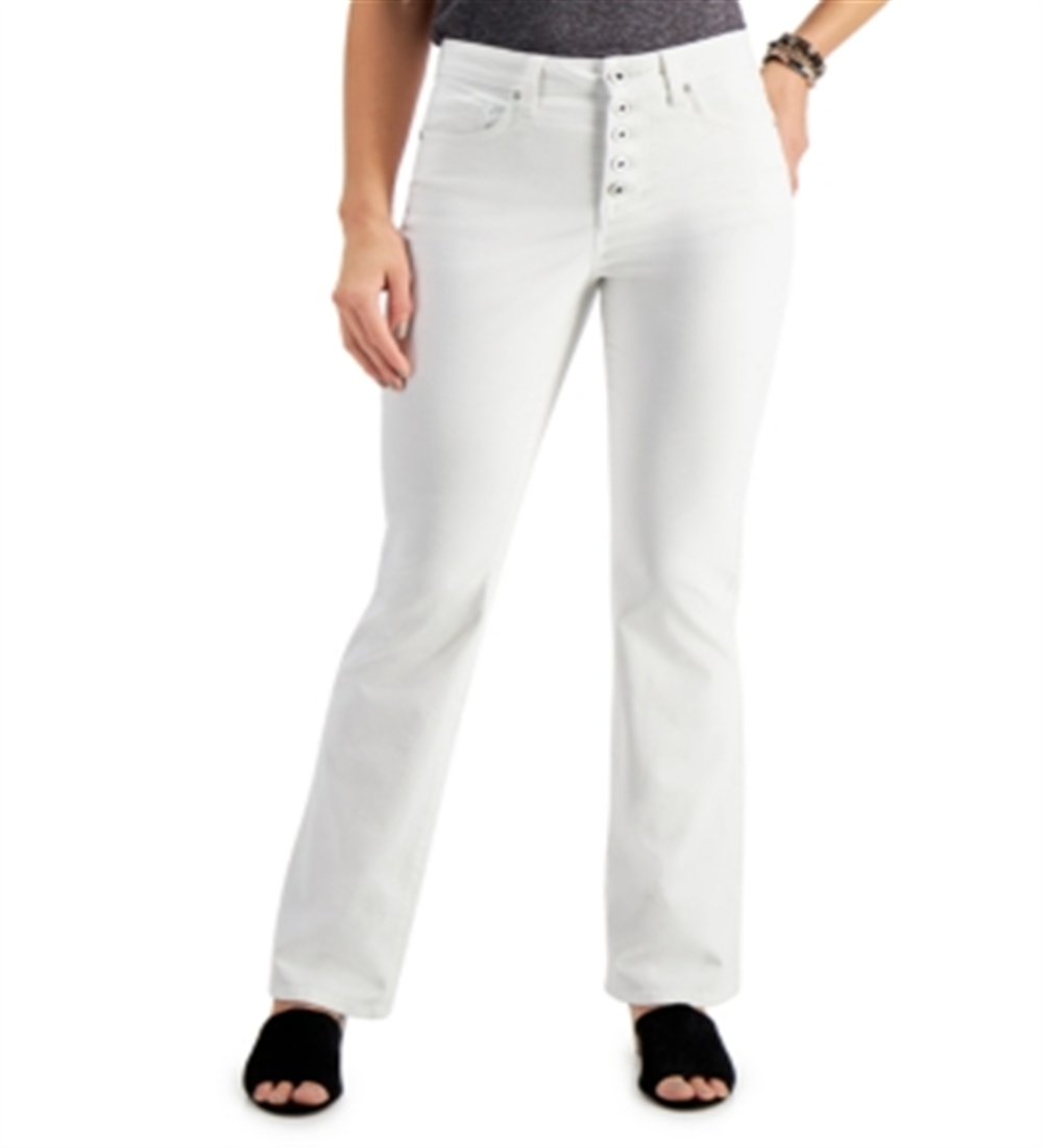 Jeans feminino estilo &amp; co com botões e corte bootcut, branco, tamanho 8