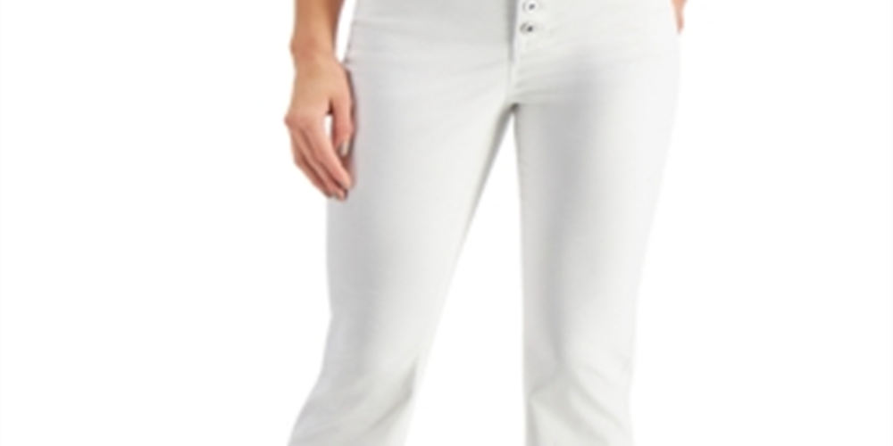 Jeans feminino estilo &amp; co com botões e corte bootcut, branco, tamanho 8