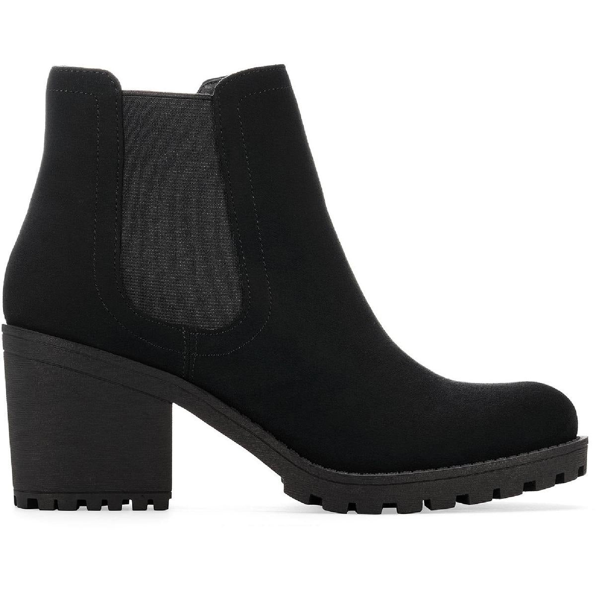 Botas femininas Sun + Stone Morghan Lug Sole Block Heel, pretas, tamanho 6 M