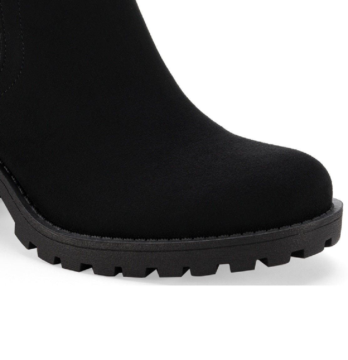 Botas femininas Sun + Stone Morghan Lug Sole com salto bloco, pretas, tamanho 7,5 M