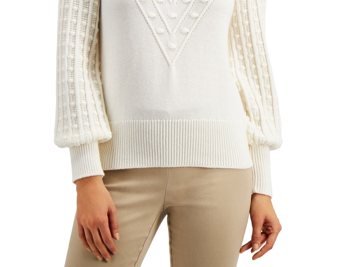 Suéter feminino Charter Club Popcorn, branco, tamanho médio