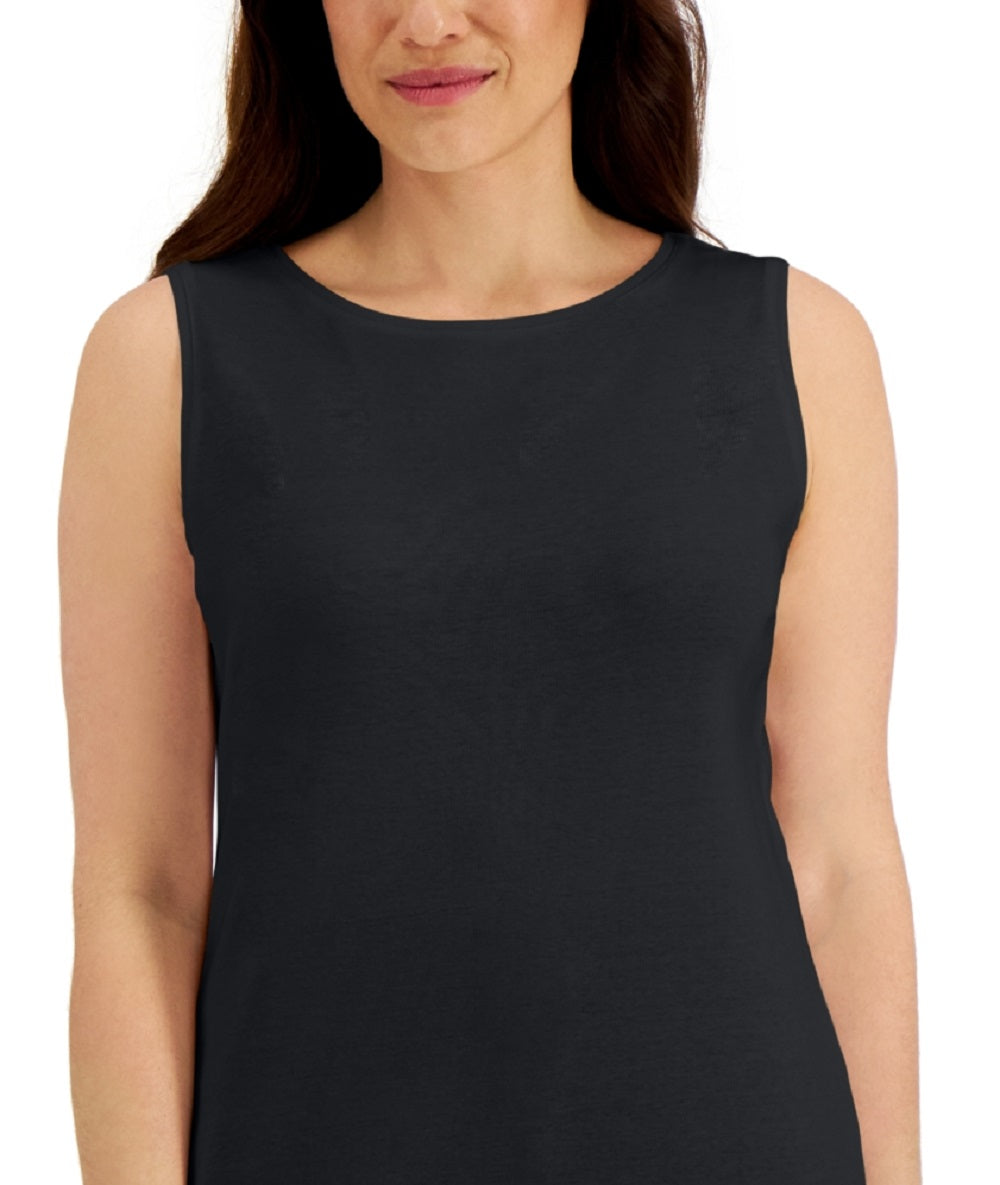 Karen Scott Blusa de algodão feminina com decote redondo, preta, tamanho pequeno