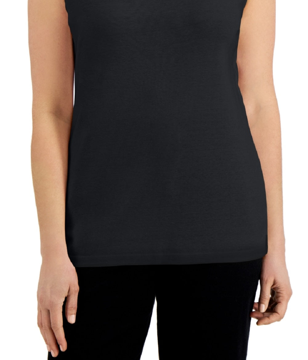 Karen Scott Blusa de algodão feminina com decote redondo, preta, tamanho pequeno