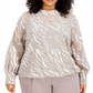 Blusa feminina Alfani com estampa de zebra metálica e bolhas, bege, tamanho 3X