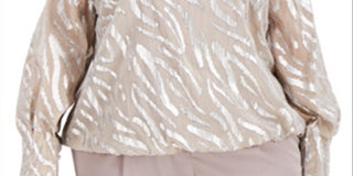 Blusa feminina Alfani com estampa de zebra metálica e bolhas, bege, tamanho 3X
