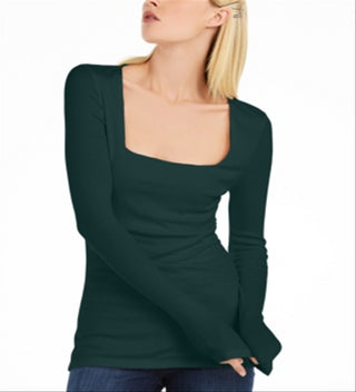 Blusa feminina canelada com decote quadrado da INC International Concepts, verde, tamanho grande