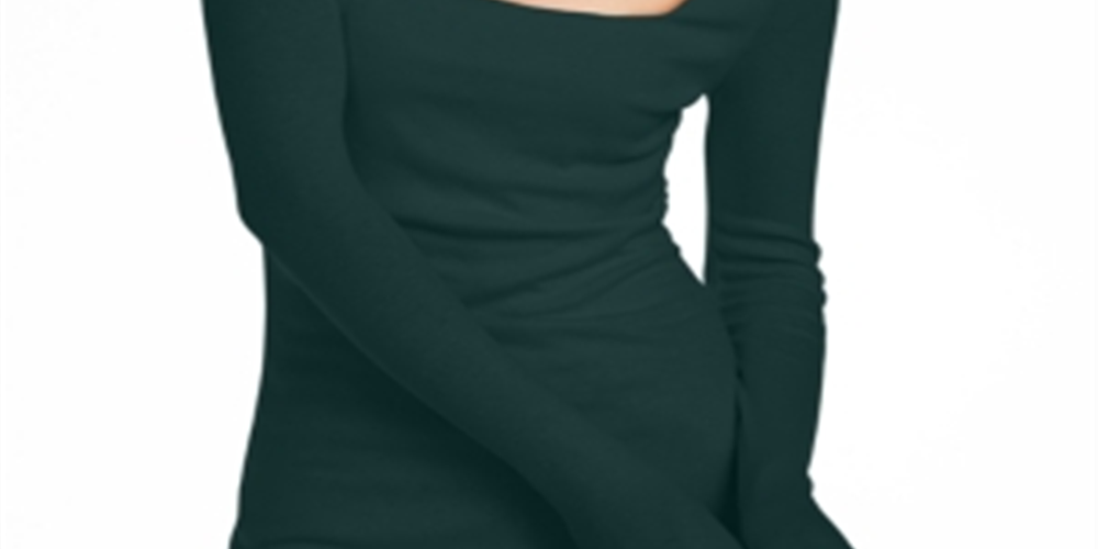 Blusa feminina canelada com decote quadrado da INC International Concepts, verde, tamanho grande