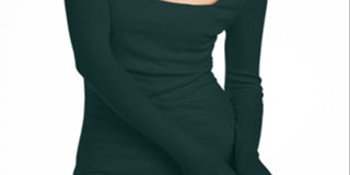 Blusa feminina canelada com decote quadrado da INC International Concepts, verde, tamanho grande